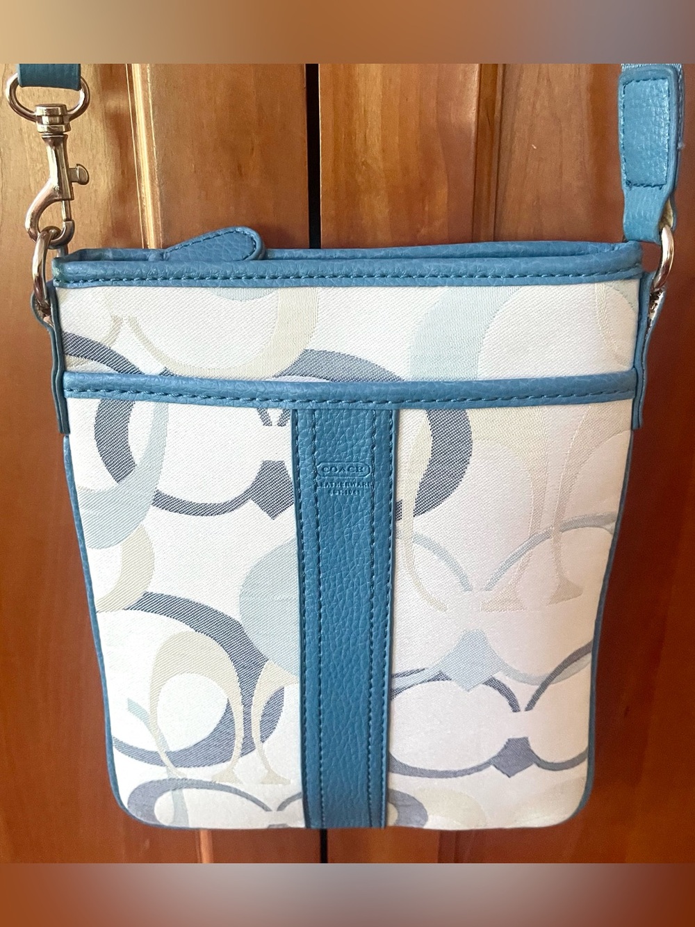 Coach Signature Monogram Logo Print Design Canvas Leather Trimmed Crossbody Bag - Picture 3 of 12